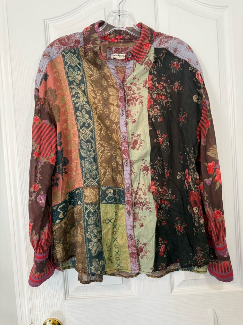 We The Free Floral Patchwork Button-Up Boho Small 100% Cotton